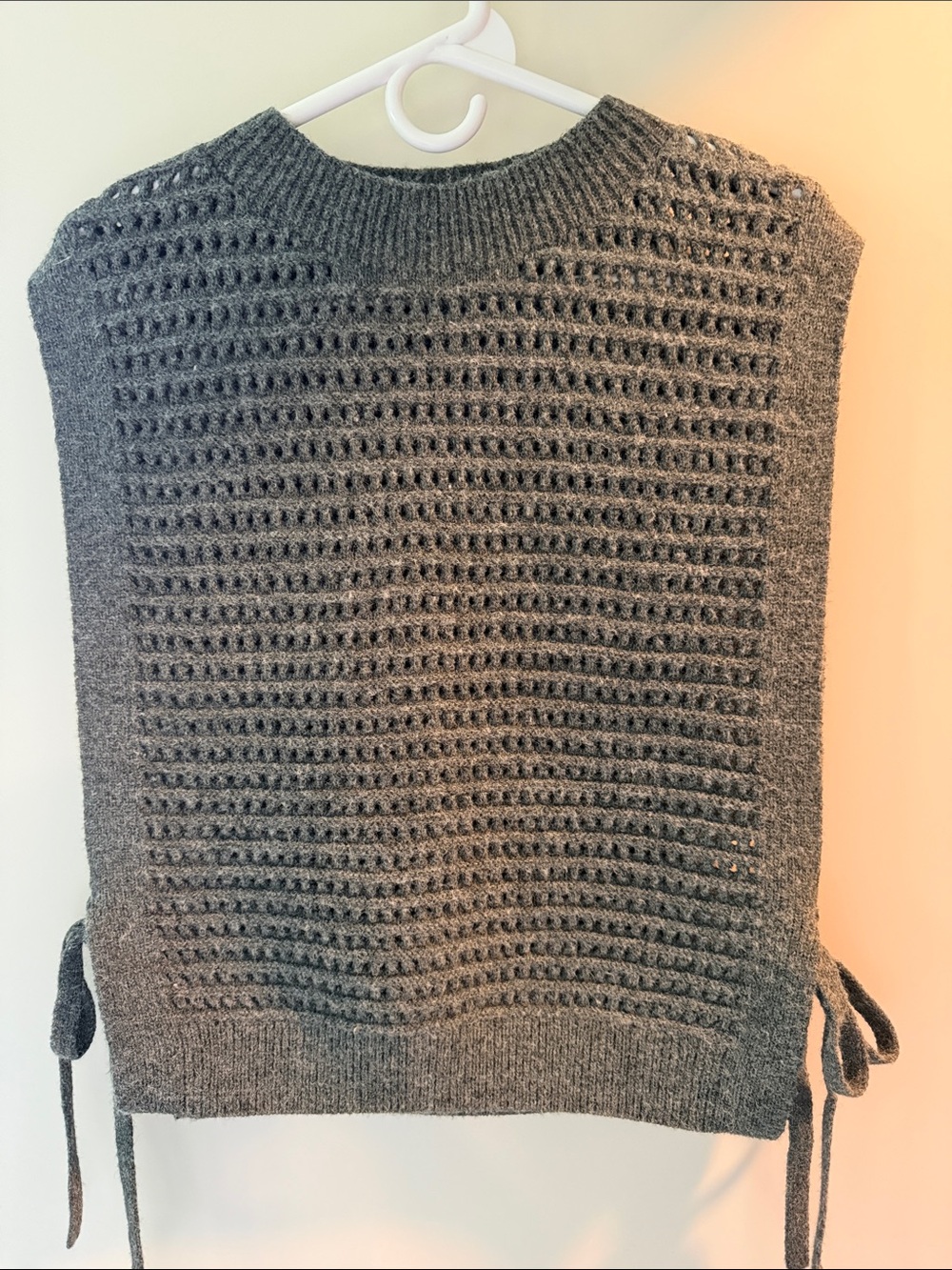Gray Knit Sleeveless Sweater Vest with Side Ties